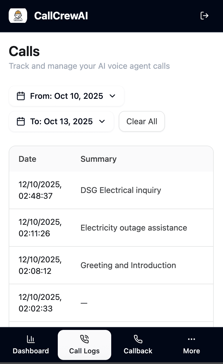 CallCrew Mobile Dashboard